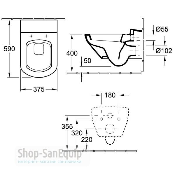 Унитаз подвесной Villeroy & Boch Sentique 562210R2 37.5x59x35 см ...